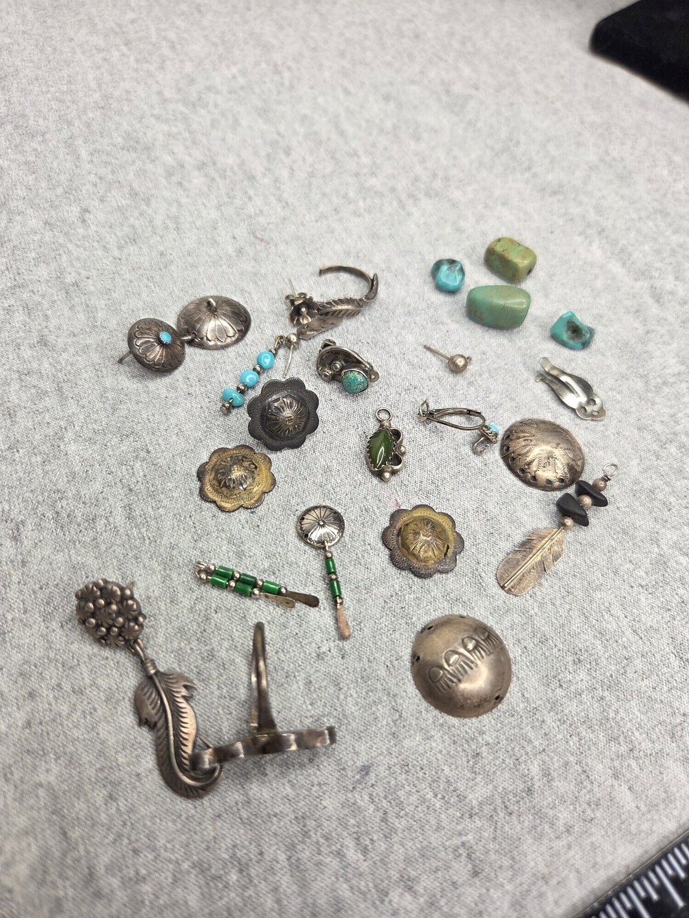 Navajo Native Sterling Silver Turquoise Jewelry Parts Lot 35g Conchos Earrings